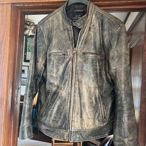 Lucky Brand Bonneville Cafe Racer Brown Distressed Leather Jacket Mens L NWOT